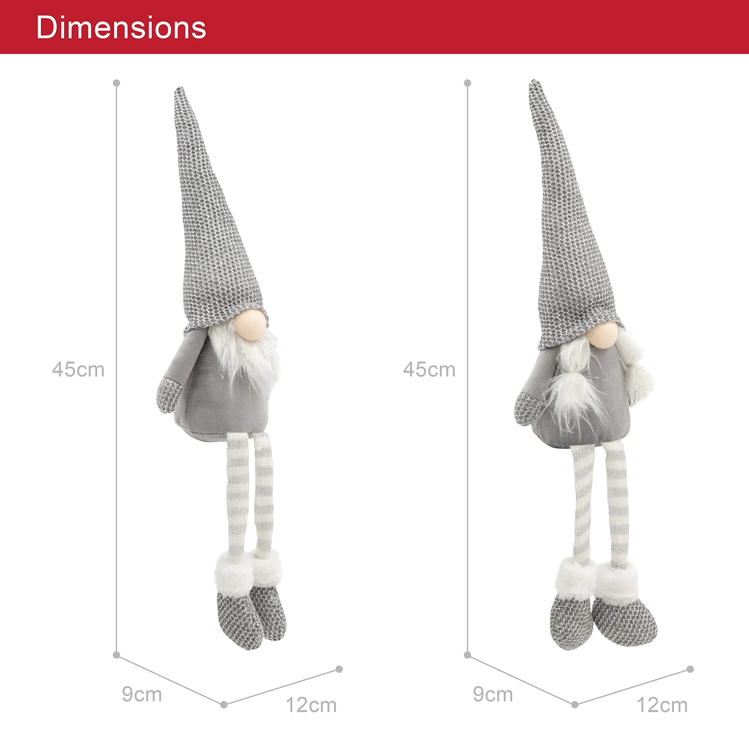 The Christmas Workshop 2pk Felt Gnome Ornaments/Festive Collectable Gonks/Woolen Decorations and Styles (2PK Grey Hanging Legs)