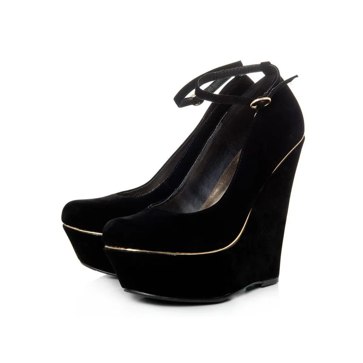 TYRA Platform Wedge High Heeled Court Shoes With Gold Trim