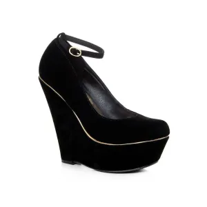 TYRA Platform Wedge High Heeled Court Shoes With Gold Trim