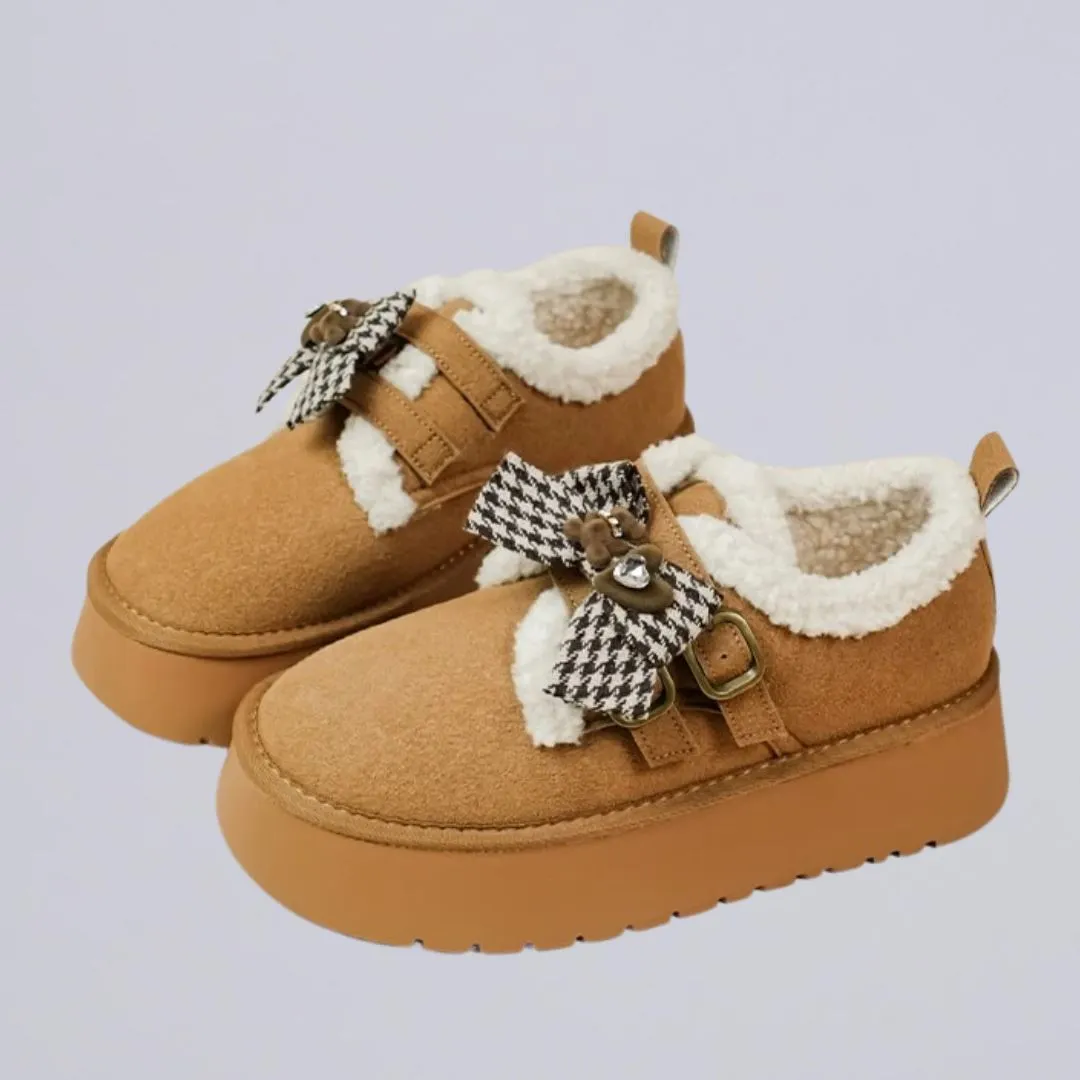 Ultra Soft Bears and Bows Buckle Plush Booties - Women's