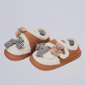 Ultra Soft Bears and Bows Velcro Strap Plush Shoes - Women's