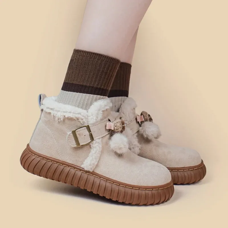 Ultra Soft Plush Bows Buckle Ankle Boots - Women's