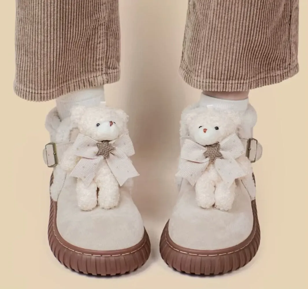 Ultra Soft Plush Teddy Bear Ankle Boots - Women's