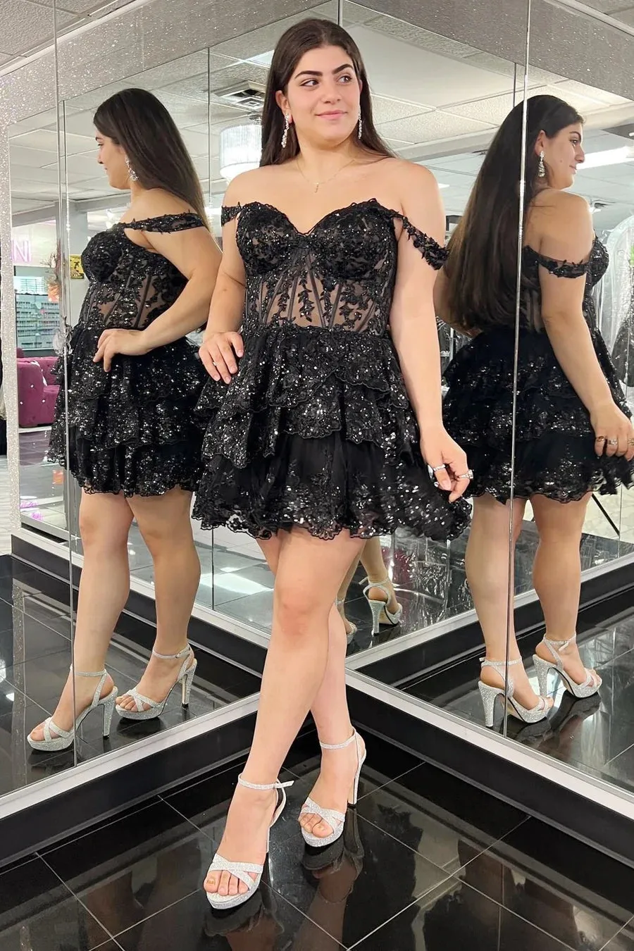 Unique A Line Off the Shoulder Plus Size Black Homecoming Dress