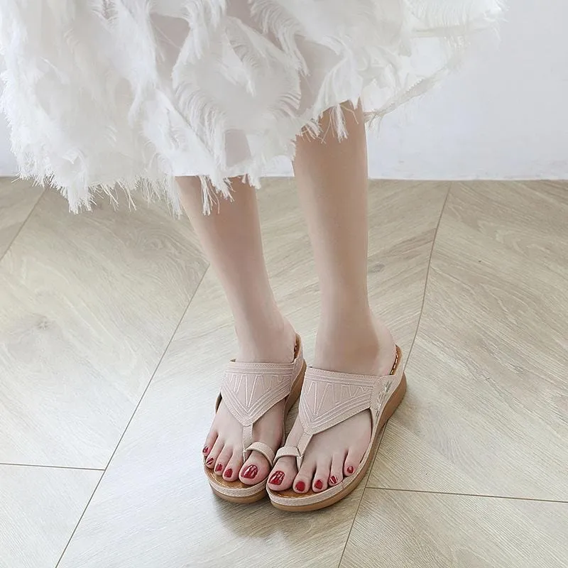 Vacation Embroidery Wedges Sandals