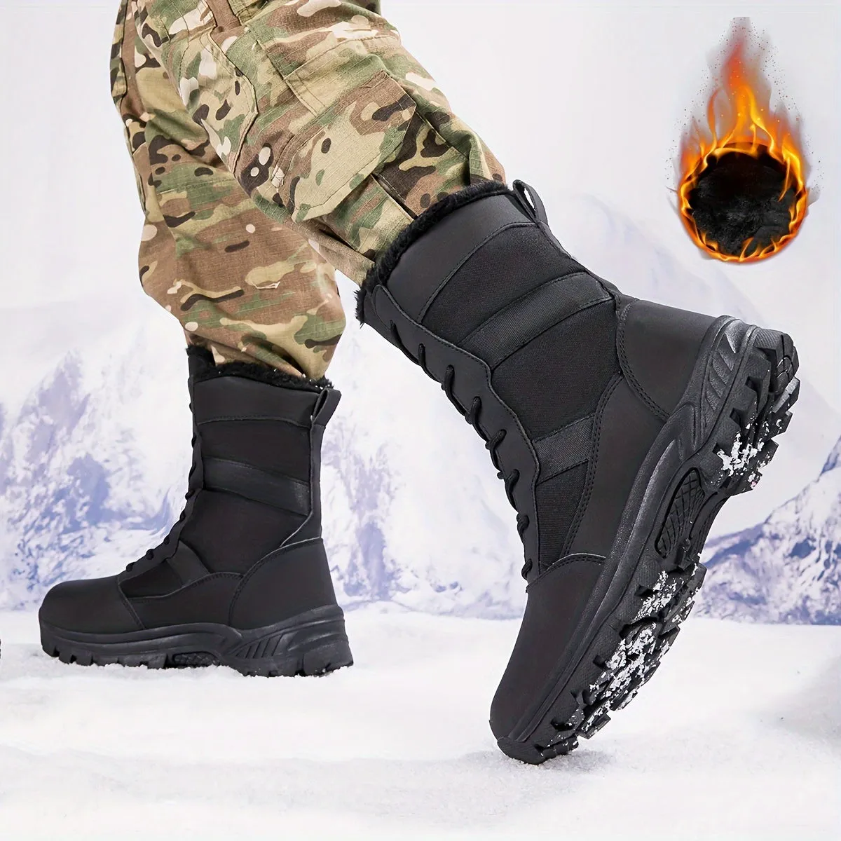 WarmthMaster Men's High Top Snow Boots - Comfy, Non-Slip, Lace-Up, Winter Shoes with Plush Lining for Cold Weather - Ideal for Outdoor Activities