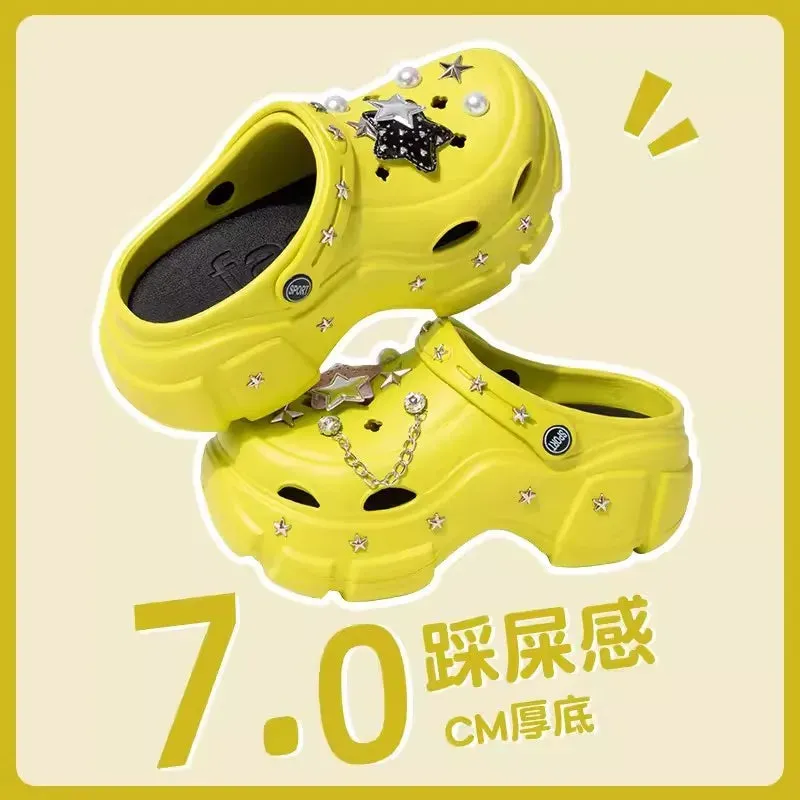 Wenkouban Fashion Charms Clog Slippers Women 2024 Summer New High Quality Sandals for Girls Outdoor Sandals Ladies Sexy Platform Slippers