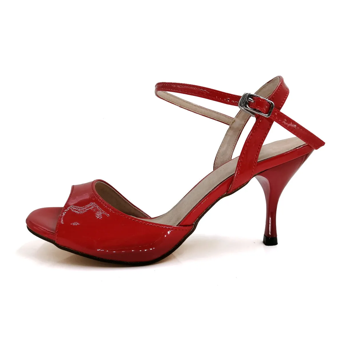 Women's High Heel Tango Shoes Dance Sandals Leather Sole Red