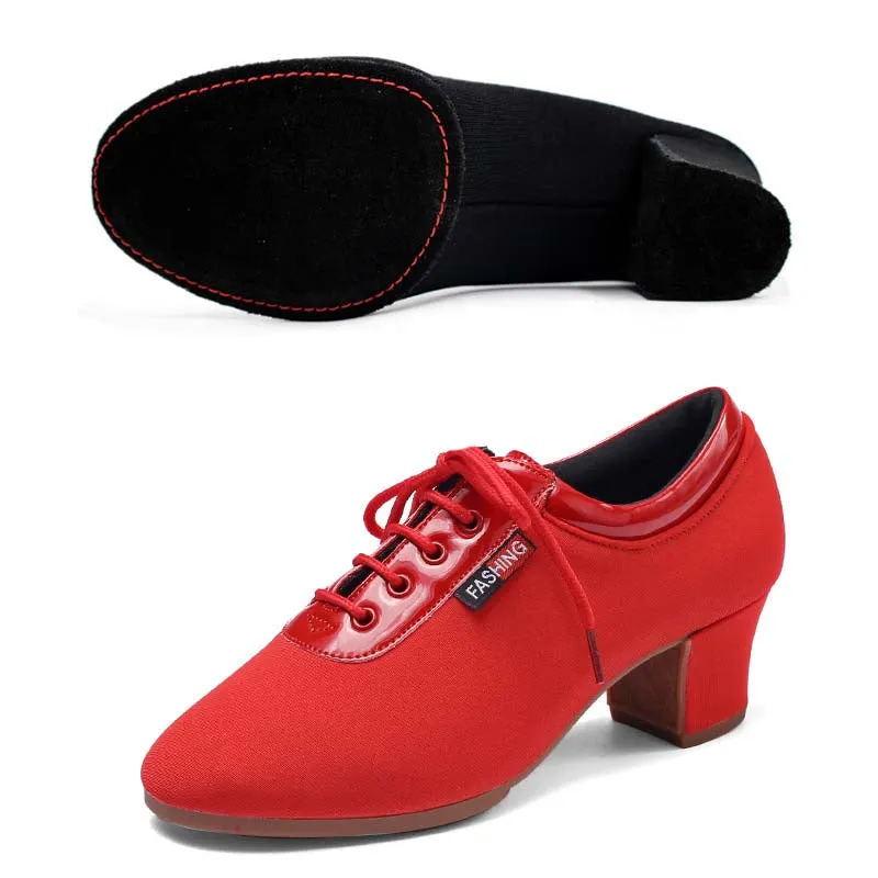 Women's Red Canvas 3.5cm/5cm Heels Ballroom Dance Shoes Teaching & Practice Shoes