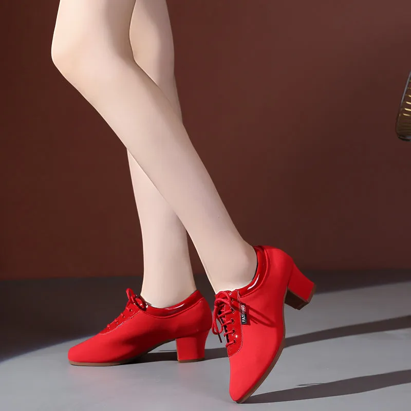 Women's Red Canvas 3.5cm/5cm Heels Ballroom Dance Shoes Teaching & Practice Shoes