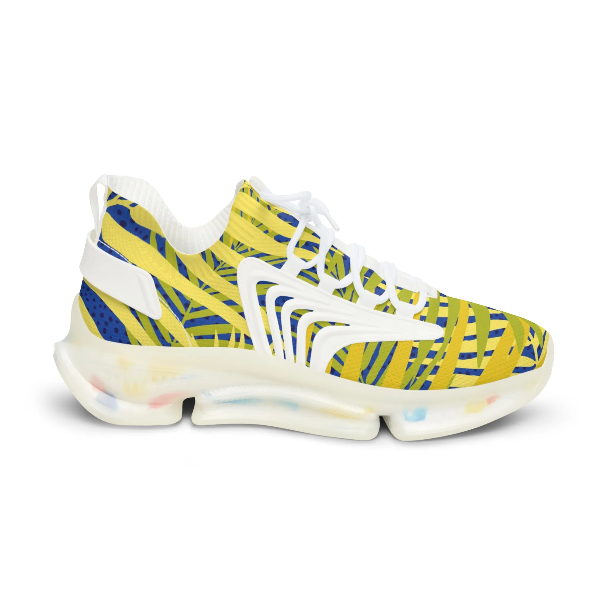 Yellow Palm Leaves Men's Shoes, Yellow Blue Palm Tropical Leaves Print Best Comfy Men's Mesh Sports Sneakers Shoes (US Size: 5-12)